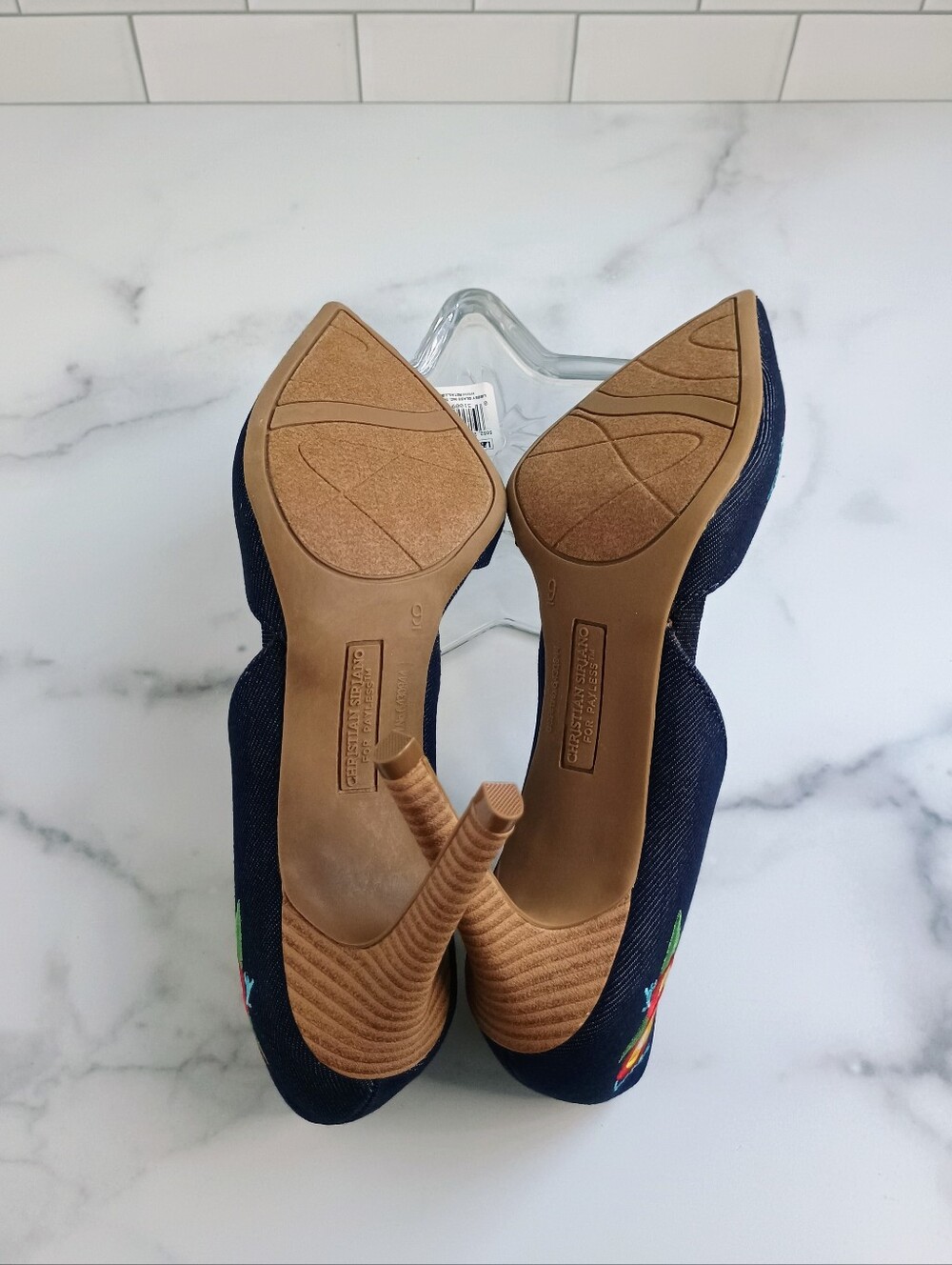 Christian Siriano Dark Denim Embroidered Pointed-Toe d'Orsay Pumps - Picture 14 of 14